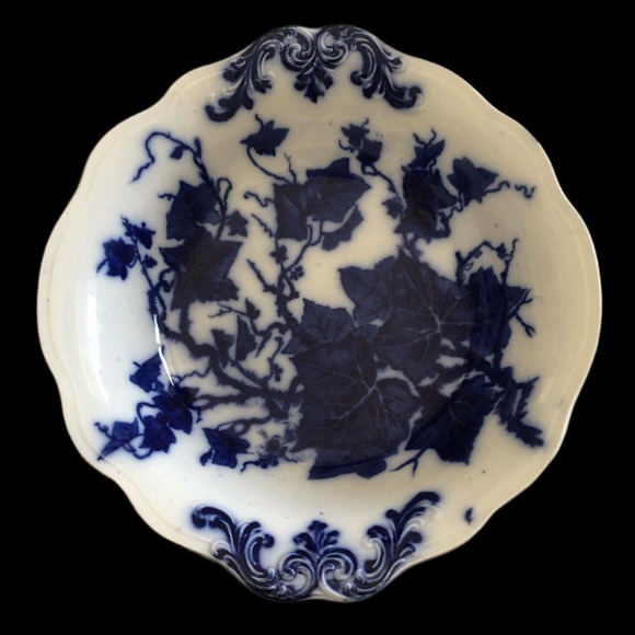 Antique James Kent China 10-1/2" Flow Blue Serving Bowl Grapevine Ivy Circa 1910 - Picture 5 of 12